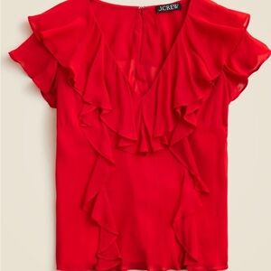 J. Crew Red Ruffled Flutter Sleeve Blouse